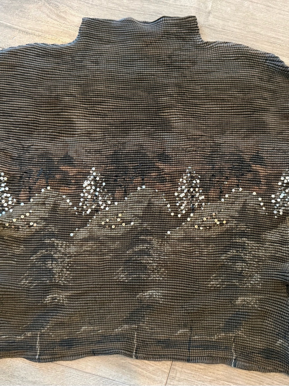 Women's Olive Green Mock Neck Sequin Detail Top